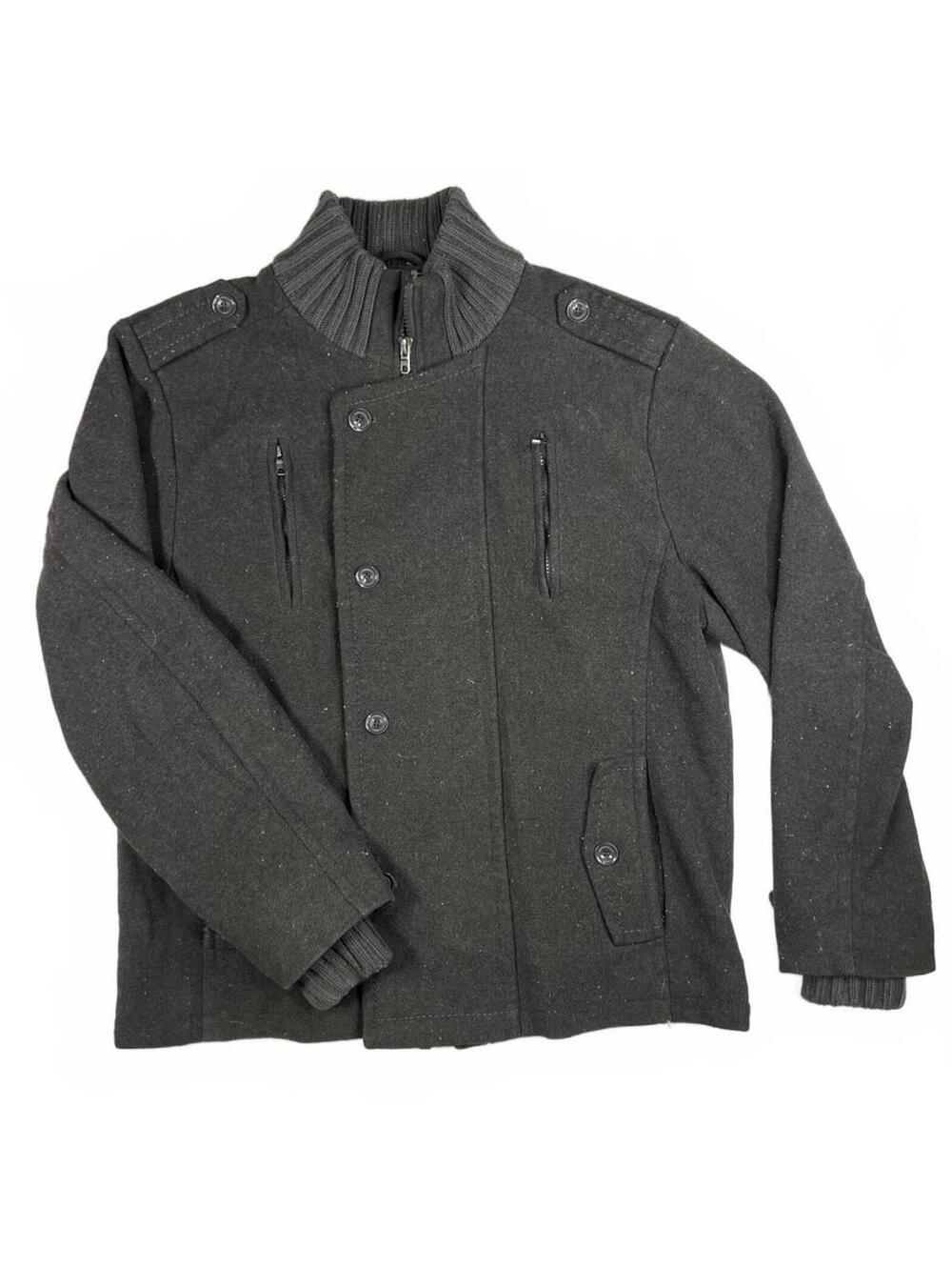 Imperious Men's 2XL Dark Gray Wool Blend Pea Coat Jacket with Ribbed Collar